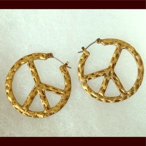 Gold Peace Sign Hoop Earrings